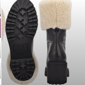 Marc Fisher Willoe Sherpa Black leather pull on winter boots NEW